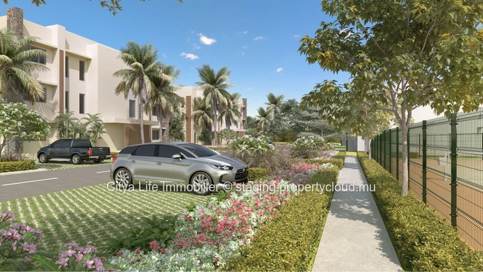 REZ+2 à vendre à Pointe aux Canonniers, 108m², 2 chambres, piscine commune, proche commodités, meublé, prix $440 000.