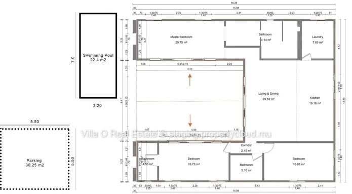 In a small residential area, charming single-storey house with pool and garden view, enclosed by a stone wall, in the...
