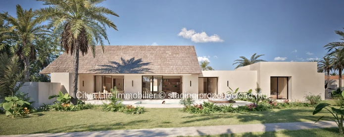 Maison SCS à vendre à Pointe d'Esny, Mahébourg. 370m² habitable, terrain 600m². 2 chambres, piscine privée. Prix Rs.