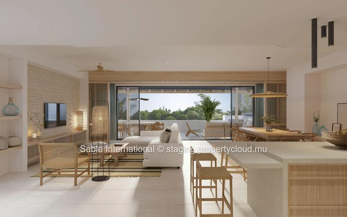 Appartement de luxe en bord de mer avec une vue imprenable sur la mer et des équipements de style resort à Flic en Flac