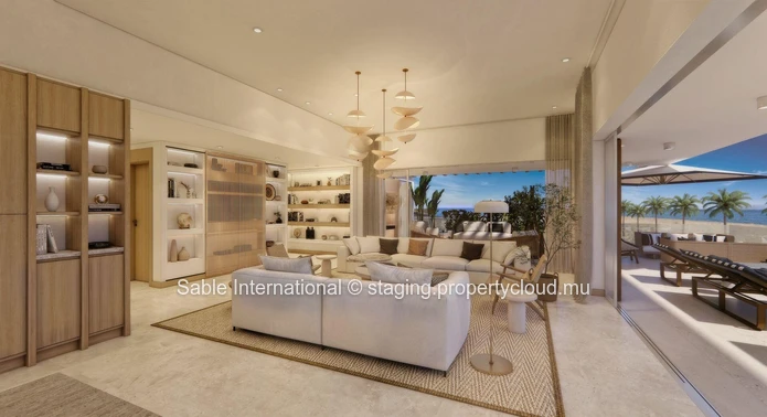 Bel appartement R+2 à vendre à Balaclava, Baie du Tombeau. 370m², 3 chambres, vue mer, piscine, jardin, parkings sécu...
