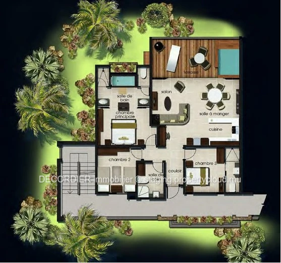 À vendre RES – Grand Baie, penthouse luxueux avec vue magnifique sur la piscine.