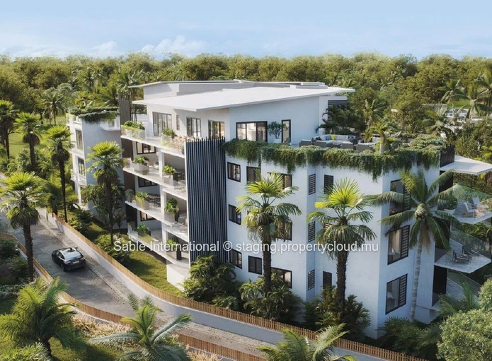 Appartement R+2 à vendre à Tamarin, Rivière Noire. 142m², 3 chambres, piscine commune, vue mer, proche commodités.