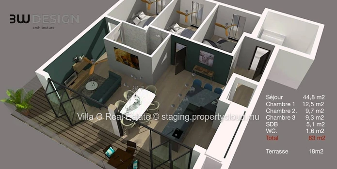 A 5 minutes de Grand Baie et des plages, superbe penthouse de 175 m2 comprenant 3 chambres en suite avec une terrasse...