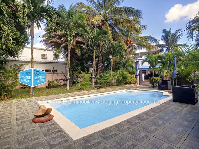Large detached house with pool and garden with trees