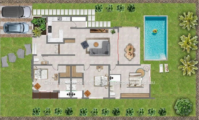 Maison à vendre à Trou aux Biches, 170m² habitables sur terrain de 425m², 3 chambres, piscine privée. Prix : Rs.
