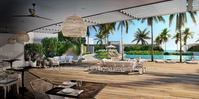 Bel appartement R+2 à vendre à Balaclava, Baie du Tombeau. 370m², 3 chambres, vue mer, piscine, jardin, parkings sécu...