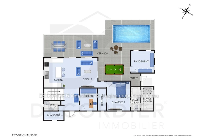 Large modern house with swimming pool and a large garden