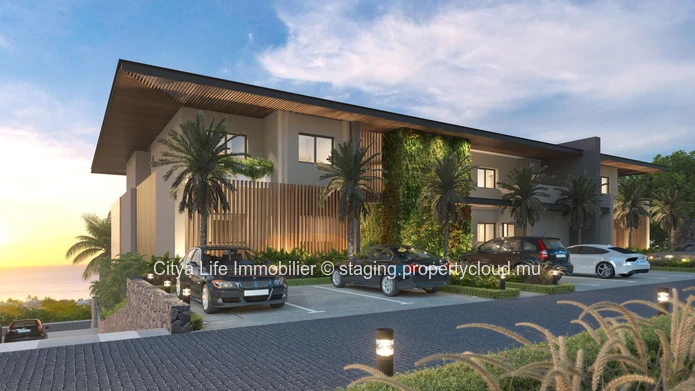 REZ+2 à vendre à Tamarin, Rivière Noire. 155m², 3 chambres, piscine commune, parking. Prix Rs.