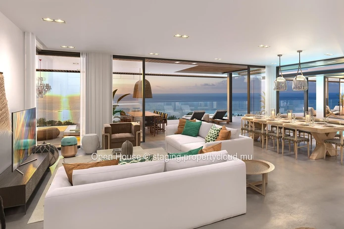 Exceptional 233m2 penthouse in Rivière Noire. Magical sea view. 4 bedrooms, private pool.