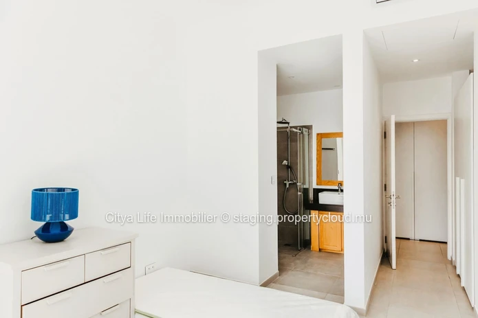 REZ+2 à vendre à Pointe aux Canonniers, 165m², 3 chambres, bureau, piscine commune. Terrain en toute propriété. Rs.