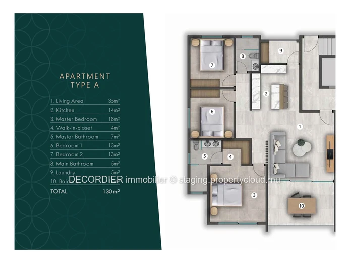 Vaste appartement avec rooftop à Grand Baie