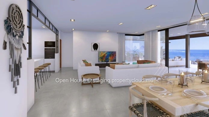 Exceptional 233m2 penthouse in Rivière Noire. Magical sea view. 4 bedrooms, private pool.