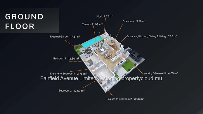 Townhouse PDS à vendre à Grand Baie, 132m², 3 chambres en suite, piscine privée, meublé, climatisé, proche écoles, hô...