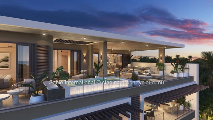 Villa de luxe Smart City avec piscine privée et vue imprenable sur la mer à Roches Noires! 182m² habitables, court de...